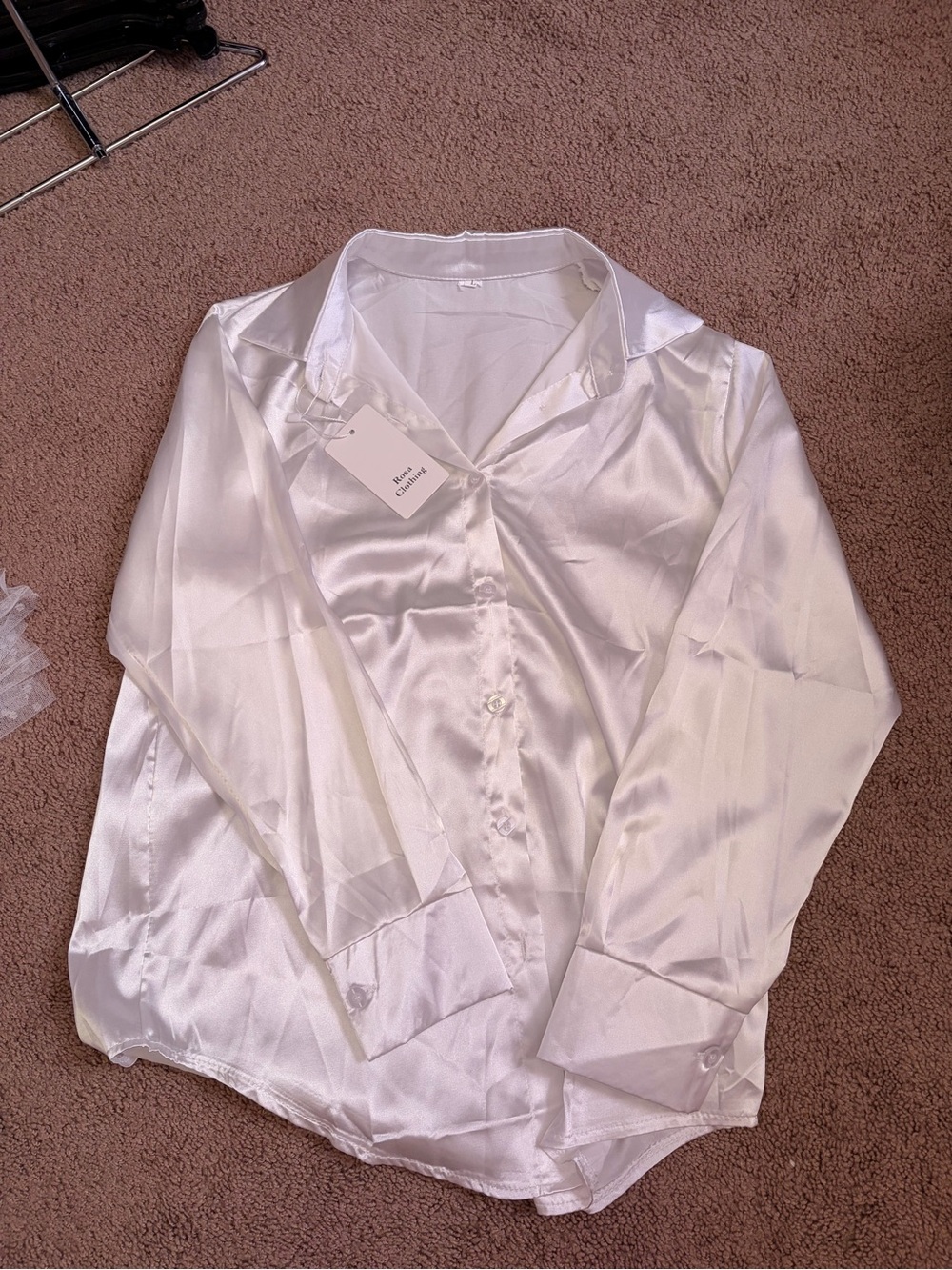 Women's Satin Button-Down Shirt - White